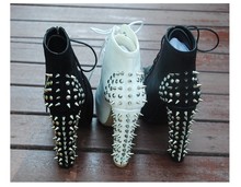 Rock model 274 rivets high heeled shoes boots waterproof shoes heel strap boots boots