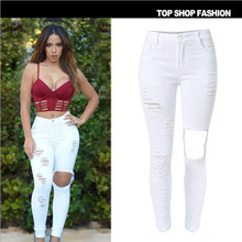 2016 New Arrival Women Jeans Plus Size White High Waist Jeans Denim Ripped Jeans For Women Vaqueros Mujer High Quality B341