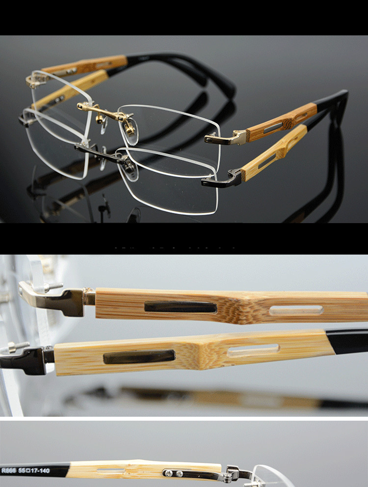 2019 Hot Sale Ultra Light Pure Titanium Eye Glasses Rimless Bamboo Wood