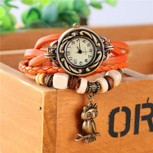 Nuevo diseño hechos a mano reloj de pulsera trenzada del buho de noche para mujer del reloj de Quarzt relojes Relogio Feminino