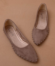 2015 Spring and Autumn Genuine Leather Loafers Women Flat Heel Cute Rivets Flock Flats for Women Free Shipping