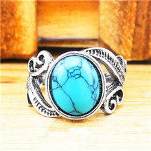 Vintage Look Tibetan Alloy Antique Silver Plated Delicate Leaf Turquoise Bead Ring R015 3