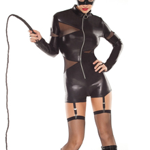Naughty Zipper Front Mesh Splicing With Hat Faux Leather Costume sexy Coquette Women’s Feline Domineer catsuit Vinly Lingerie