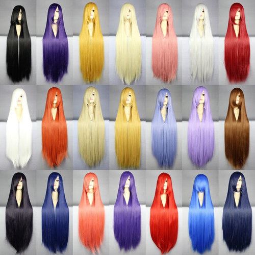 100 Cm Harajuku Anime Cosplay Wigs Young Long Straight Synthetic Hair Wig Bangs Blonde Costume Party