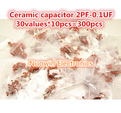 Free shipping Ceramic capacitor 2PF-0.1UF 30 values*10pcs=300pcs Electronic Components Package Assorted Kit
