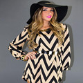 2016New Women Summer Autumn Dress Formal Elegant OL Office Dress Loose Casual wearing Vestidos waves printing