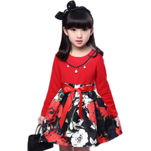 little girls dresses 2016 new spring big girl dress long sleeve princess dress girl floral printed patchwork girl vestido 5-11T