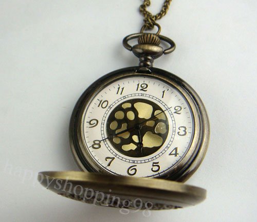 Wholesale men s Vintage Bronze Quartz Pocket Watch Necklace Big Size 45mm gold charm gift for
