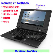 Newest 7″ inch Mini Netbook Laptop Notebook Android 4.0 VIA WM8850 DDR3 512M 4GB HDD HDMI Camera WIFI RJ45,free shipping