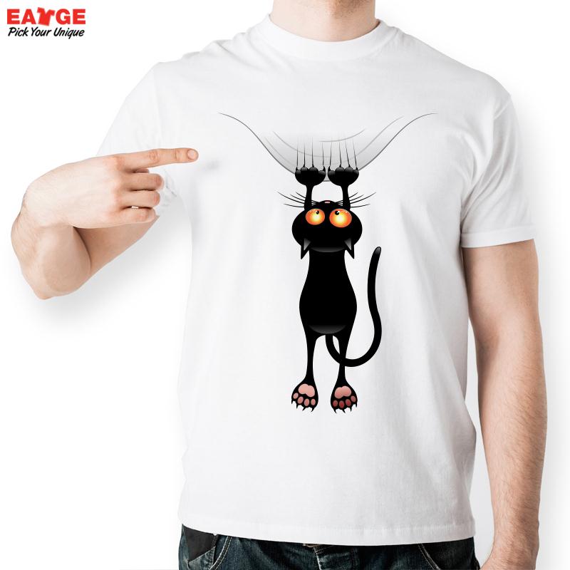 Orange Eye Black Cat Cling To Curtain T Shirt Style Cool Fashion T shirt Casual Novelty