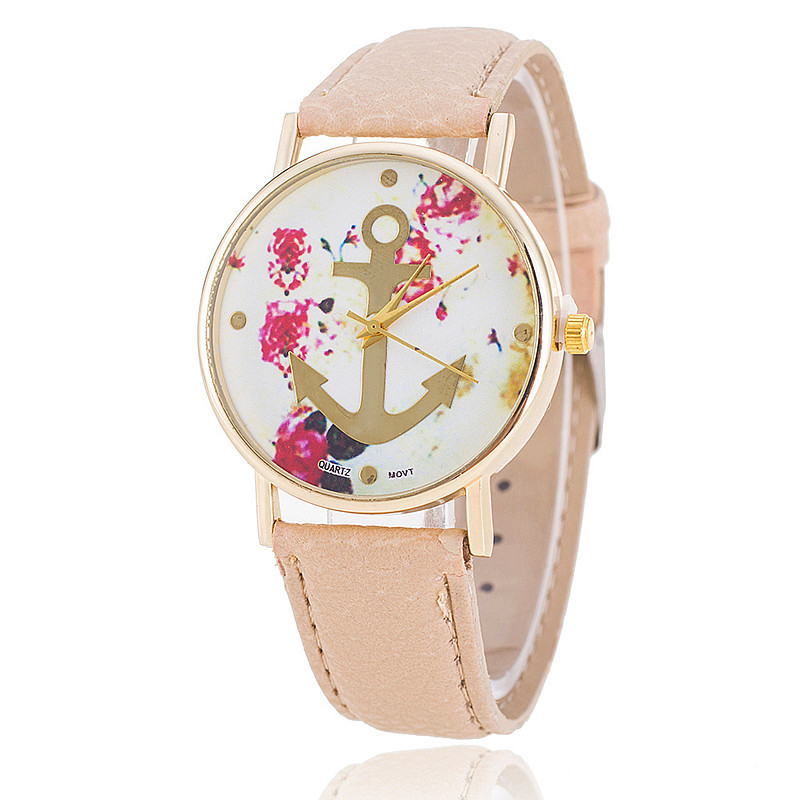 2016 Women's Fashion Leather Floral Printed Anchor Quartz Dress Wrist Watch Kimisohand Wholesale With Free Shipping