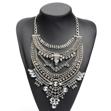 2016 Hot Sale Crystal Maxi Necklace High Quality Vintage Jewelry Multilayer Beads Statement Necklaces Pendants Love