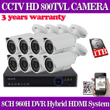 8CH CCTV System 8PCS HD 800TVL Weatherproof Video Surveillance Camera 24Led Day/Night 8CH HDMI DVR Security Set 1TB HDD