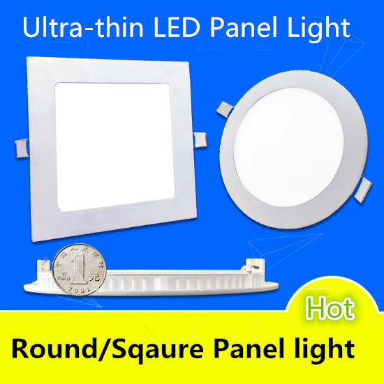Free shipping Ultra-thin LED Panel Light Round/Sqaure 9W 12W 15W Recessed Ceiling Downlight Bulb spot panel light Lamp AC85-265V