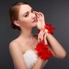 2015 Hot sale fashion white/red wedding gloves lace finger high quality bridal Hand jewelry for wedding add happy