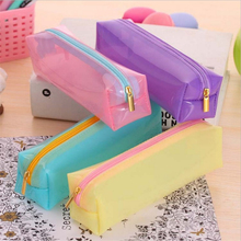 Cute Kawaii Transparent Jelly Glue Pencil Bag Lovely Candy Color Pencil Box For Kids School Supplies Free Shipping 1210