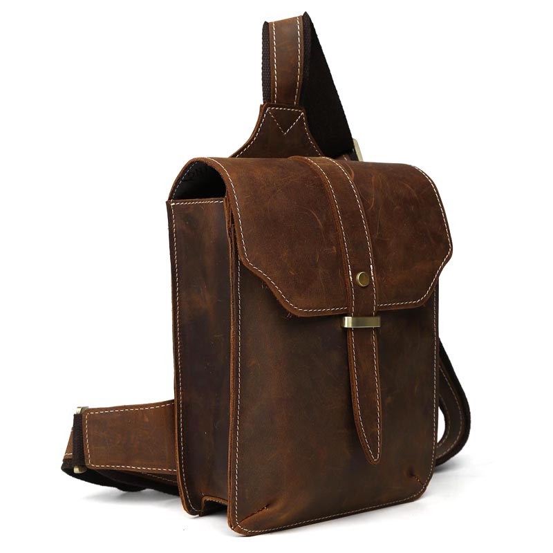 TIDING Crazy horse leather sling backpacks for men hiking riding cross body shoulder bag 31033 ...