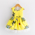 New summer fashion girl s print cartoon graffiti reed bow sleeves dress kids girls clothing children
