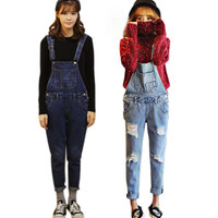 2015 New Korean Denim Overalls Women Jumpsuits Rompers Casual Skinny Girls Long Pants Jeans S-XL ZLY105