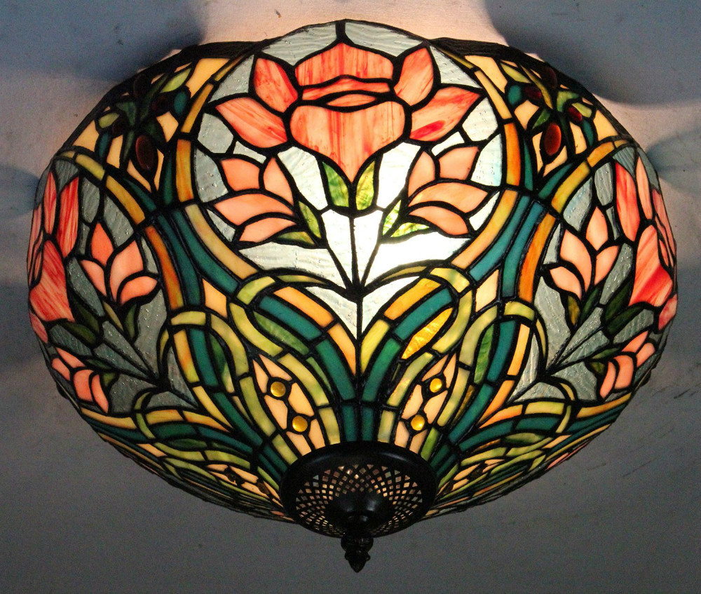 16 Inch European Retro Style Tiffany Gorgeous Flower Stained Glass