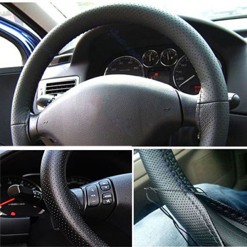 Universal Truck Car Steering Wheel Cover With Needles and Thread Artificial leather Black Hot sale 2015