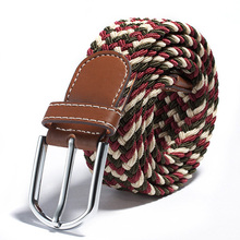 Men Women Canvas Plain Webbing Metal Buckle Woven Stretch Waist Belt Colors