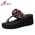 Summer Platform Sandals Thick High Heeled Shoes Women Flip Flops Flowers Slippers Women Travel Holiday