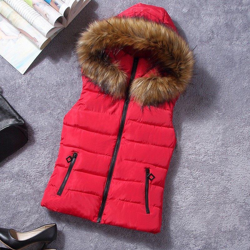 down vest with fur 0W0125 red