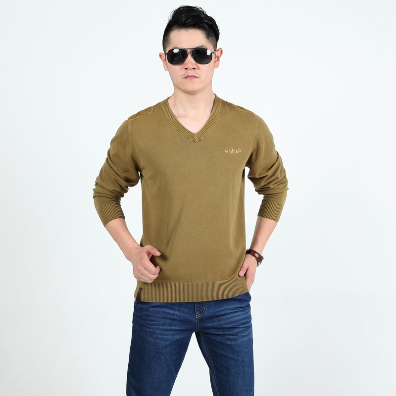 AFS JEEP Autumn Spring Men Cotton Knitted Sweater 2015 Brand Sweaters V Neck Casual Plus Size Slim Pullover Long Sleeve Sweater