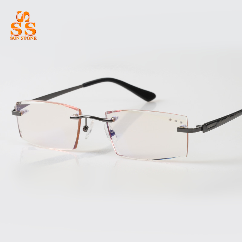 High Quality Brand Diamond Cutting Against Blue-Ray Presbyopic Glasses,Men's Rimless Radiation Prevention Reading Eyewear,G524