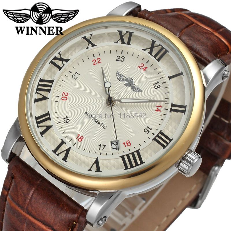Winner Men s Watch Luxury Brand Automatic Business Style Leather Strap Analog Dress Fashion On SaleWristwatch