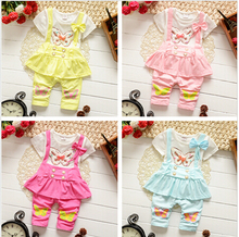 New 2015 summer girls clothing sets 3colors chiffon plaid sleeveless t shirt pant suits set baby