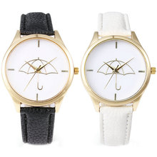 Nuevo 2015 diseño Simple de la PU de cuero de ginebra del cuarzo mujeres visten el reloj informal para damas relojes paraguas reloj de pulsera de impresión