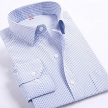 2015 New Business Casual Long Sleeve Turn down Collar Striped Plaid Men Dress Shirts Men Clothes