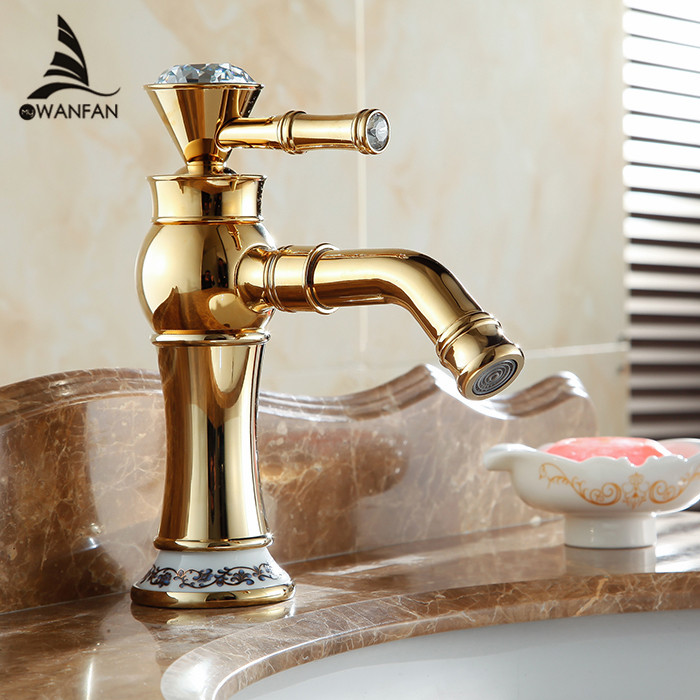 Free shipping single handle Golden basin Faucet Gold bathroom sink mixer tap Wholesale Hot and cold water AL-7307BK