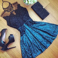 2016 Women Sexy Lace Hollow Dress Summer Style Perspective Dresses O neck Casual Vestidos Fashion Dress