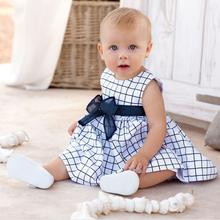 Baby Summer Dress Cotton Top Bow-Knot Plaids Infant Baby Girl Clothing Outfit Dress For Baby Gril Birthday Princess Dress