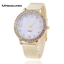 Vansvar Lxury Gold Watch Women Rhinestone Watch Ladies Fashion Dress Quartz Watch Reloj Mujer Relogio Feminino Gift 1322