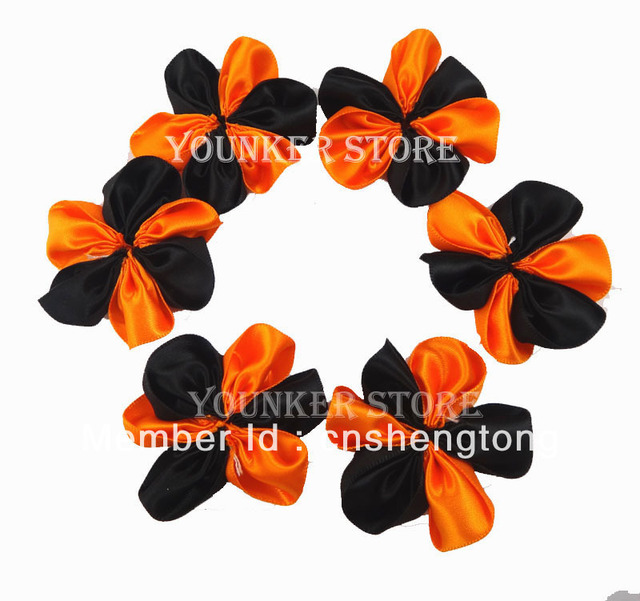 Free shipping 2'' Halloween Two Tone Orange/Black single Satin Ribbon Flowers for you DIY 250PCS/LOTS(CF02)