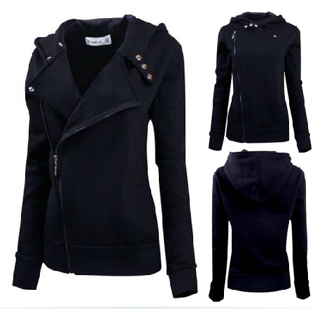 New Fashion Winter Women Zip Black Slim Fit Sweater Jumper Hoodies Coat free shipping