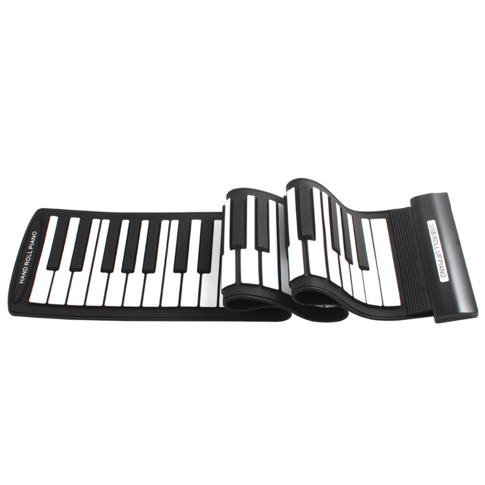 Black+White Flexible 61Keys Professional MIDI Keyboard Electronic Roll Up Piano for Children