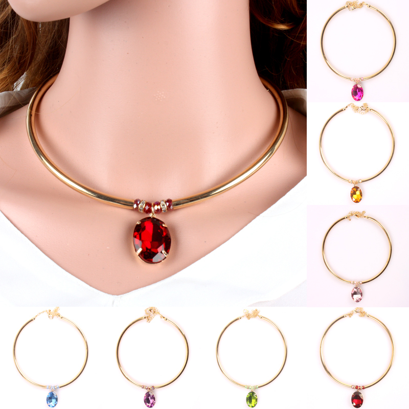 women choker necklaces glass crystal gold necklace pendant new fashion gem stone statement necklace jewelry chocker