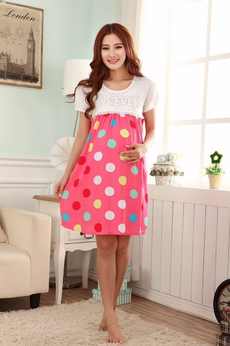 Colorful dots Pink casual dress for pregnant clothes summer maternity wear nursing clothes for pregnancy breast feeding clothing 2