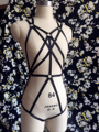 2016 new goth garter belt caged Body harness bra black bondage lingerie rave wear women suit