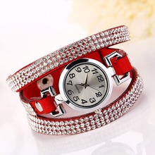 2015 New Luxury Rhinestone Leather Round Bracelet Wristwatches Women Watches Dress Watch Vintage Quartz Watch XR689