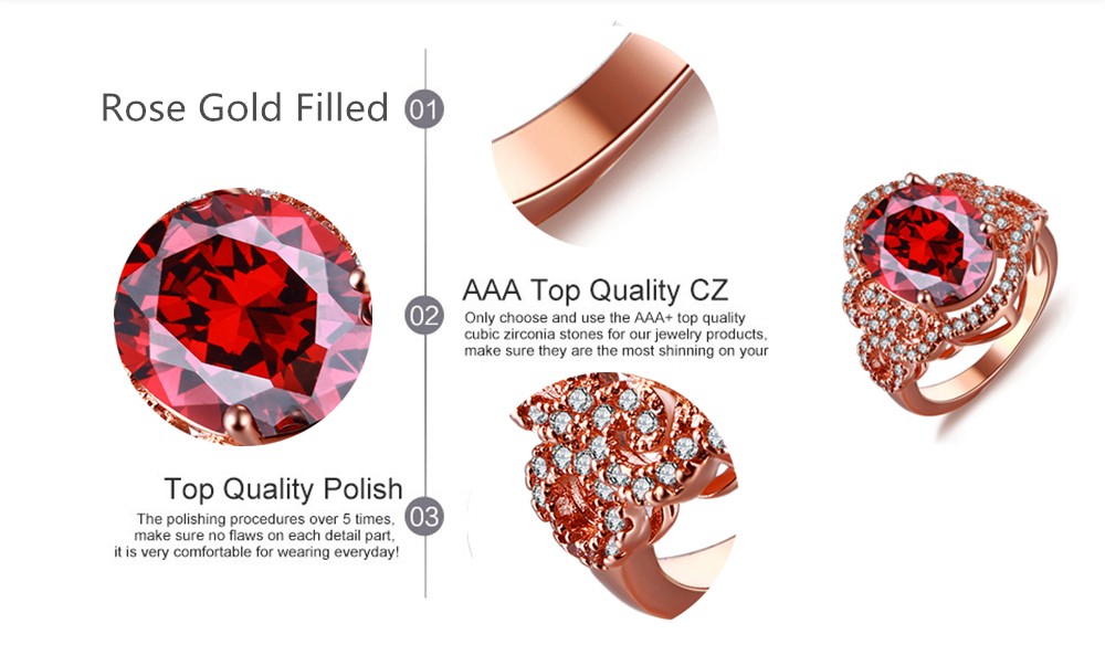 MDEAN Rose gold plated ring jewelry Red gem inlaid big AAA Zircon diamond Engagement Bague Bijoux Luxury Accessories MSR241