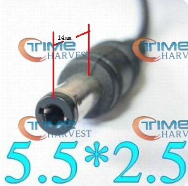 the cable with 5.5 x 2.5 x 12 mm length pin connector of the adapter