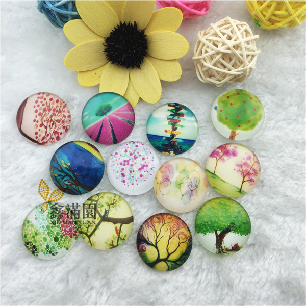 Free shipping (12pcs/lot) 25mm round cabochon already glued on the image glass transparent cabochon setting 445
