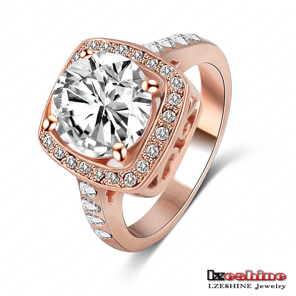 LZESHINE Brand Ring Jewelry Cubic Zircon18K Rose Gold Plate SWA Elements Austrian Crystal Fashion Finger Rings