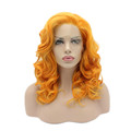K19 Cheap Hot Sale 16inch Wavy Yellow Golden Color Synthetic Lace Front Wig Heat Resistant Heavy
